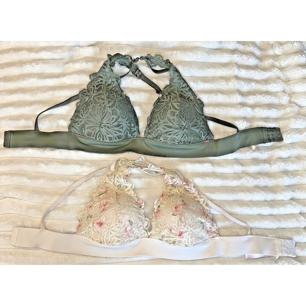 x2 Victorias Secret‎ PINK Date Push-up Back Close Padded 34D Wireles Bra Floral